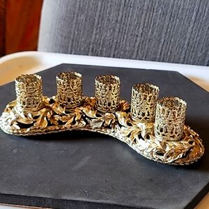 Vtg 1960s SAM FINK 5 lipstick tube holder GOLDTONE FILIGREE Hollywood regency